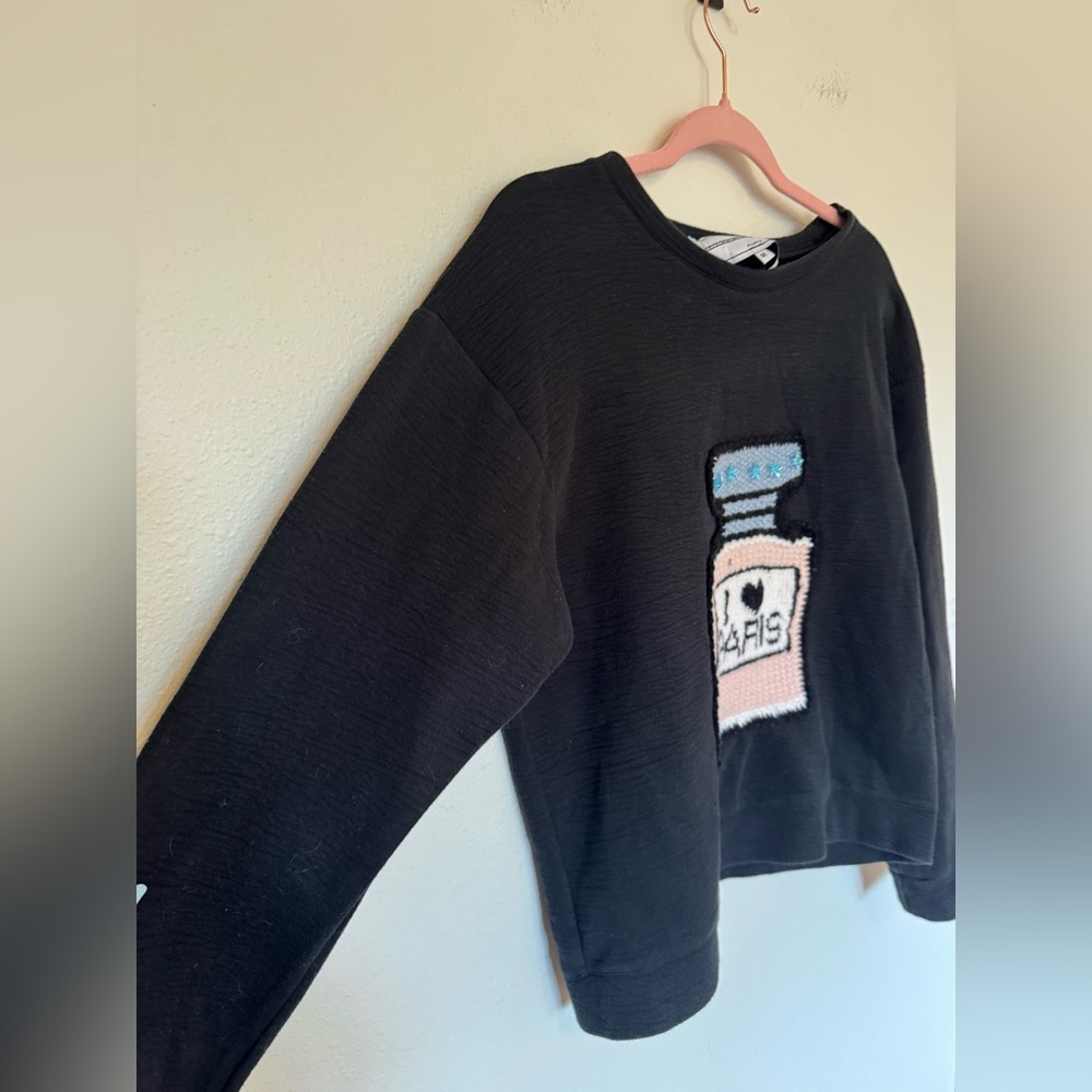 Michaela Buerger I Love Paris Crewneck Sweatshirt Black Medium Stretch EUC - Picture 3 of 8